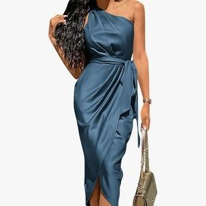 Chic One-Shoulder Teal Dress